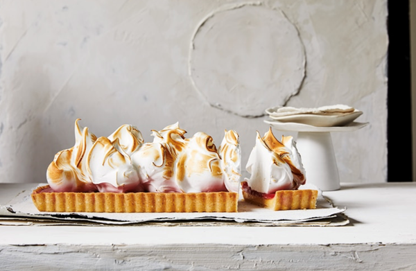 Passionfruit and raspberry meringue tart