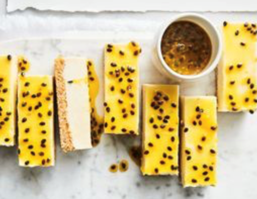 Passionfruit cheesecake slice bars
