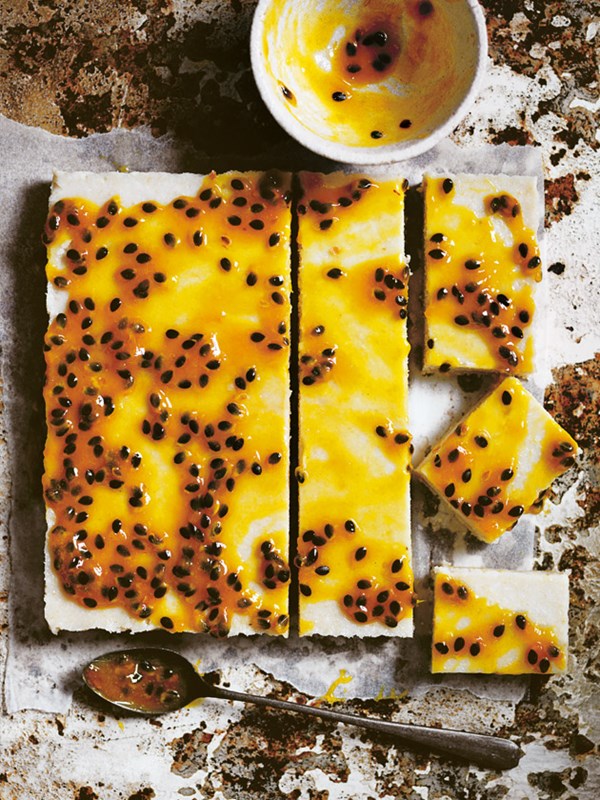 Passionfruit coconut slice