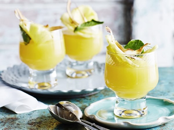 Passionfruit jelly with poached pineapple