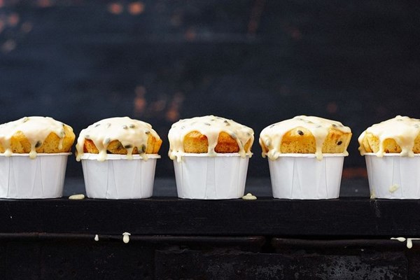 Passionfruit sour cream muffins
