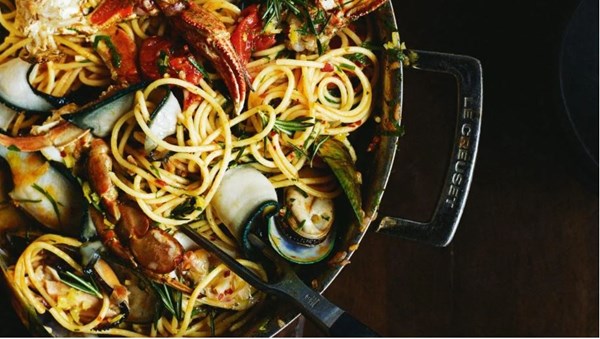 Pasta alla scoglio with rosemary