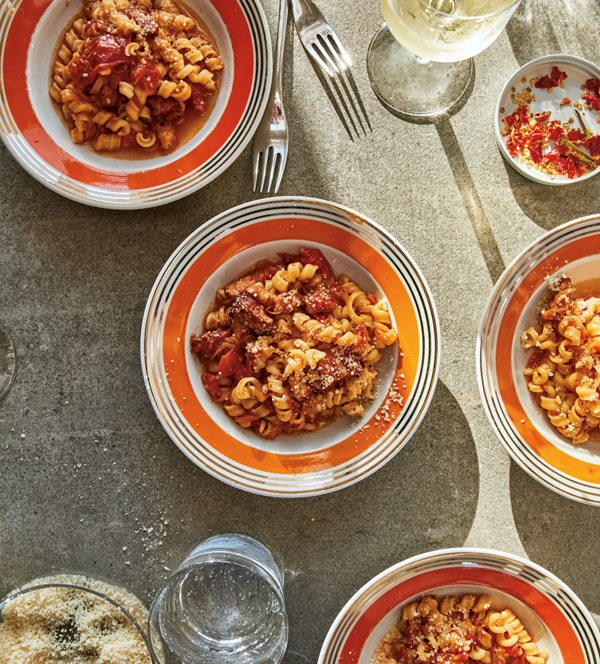Pasta all’Amatriciana with confit tomatoes
