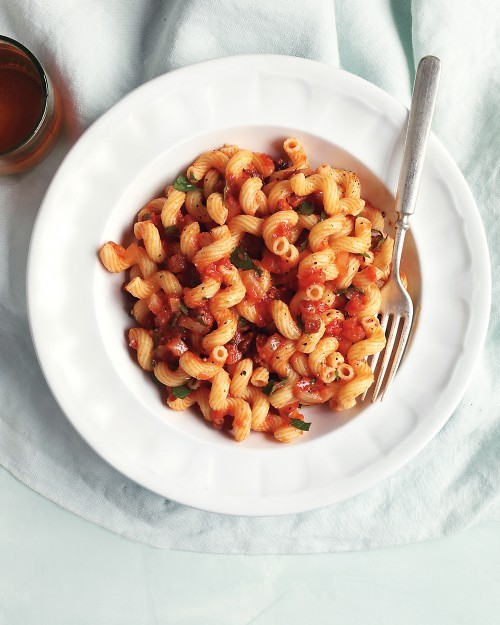 Pasta and bacon in smoky tomato sauce