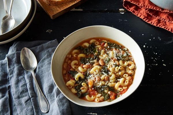 Pasta and bean soup with kale, revisited