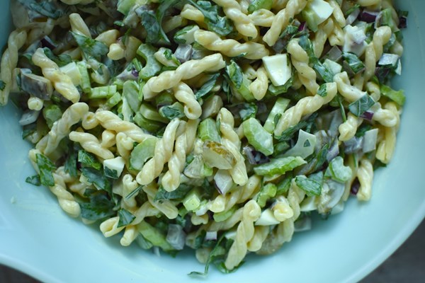 Pasta and kosher dill pickle salad