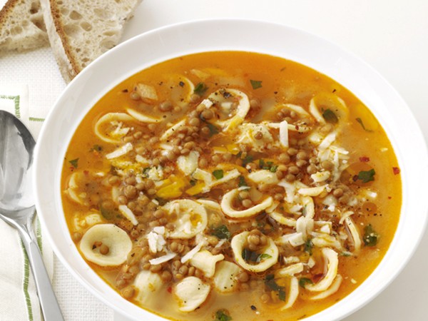 Pasta and lentil soup
