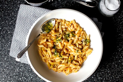 Pasta and white beans with sizzling garlic-rosemary oil