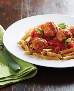 Pasta marinara with spicy Italian bean balls