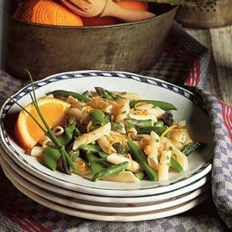 Pasta salad with spring asparagus & snap peas
