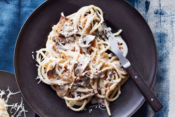 Pasta with air-fryer mascarpone mushrooms 