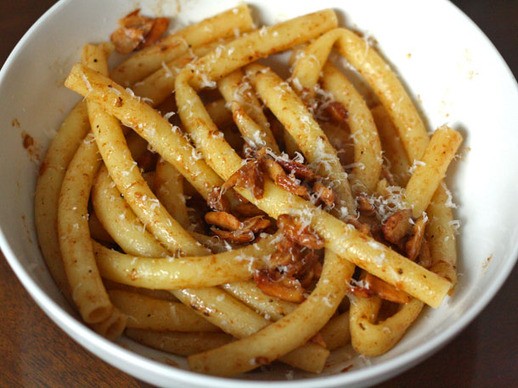 Pasta with brown butter, cinnamon, almonds, and goat cheese