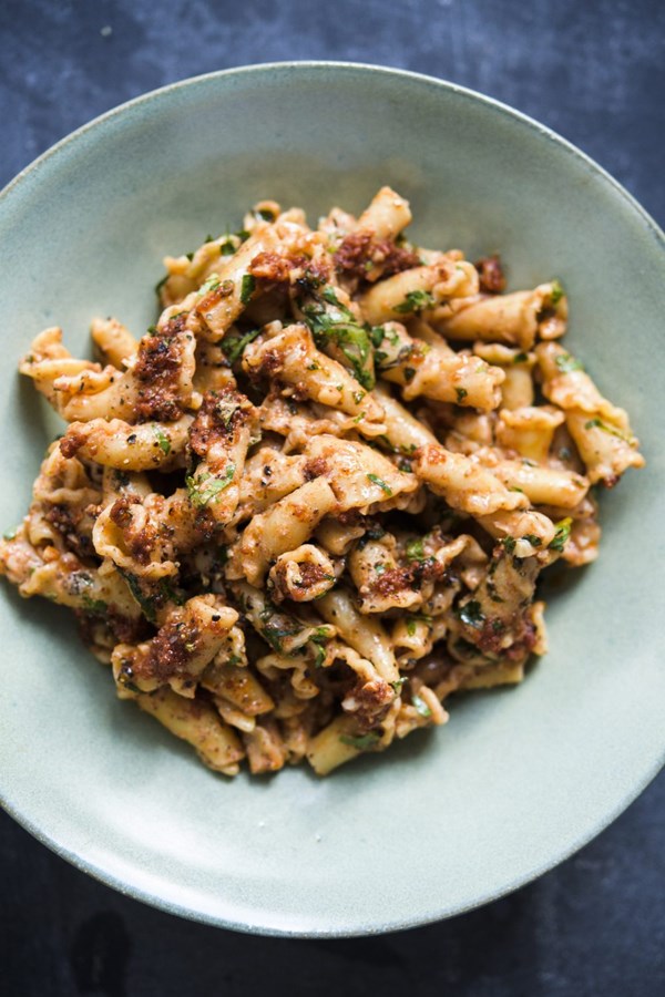 Pasta with browned butter, yogurt and fresh herbs