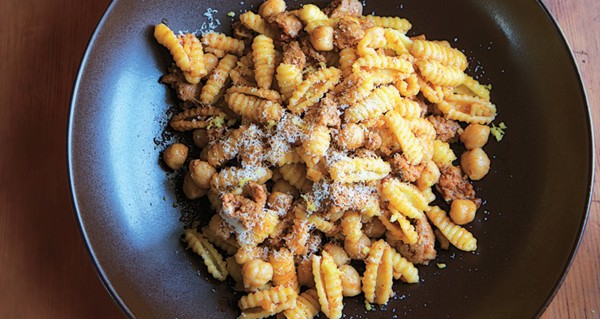 Pasta with chorizo and chickpeas