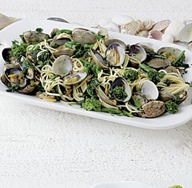 Pasta with clams, broccoli raab, and chile