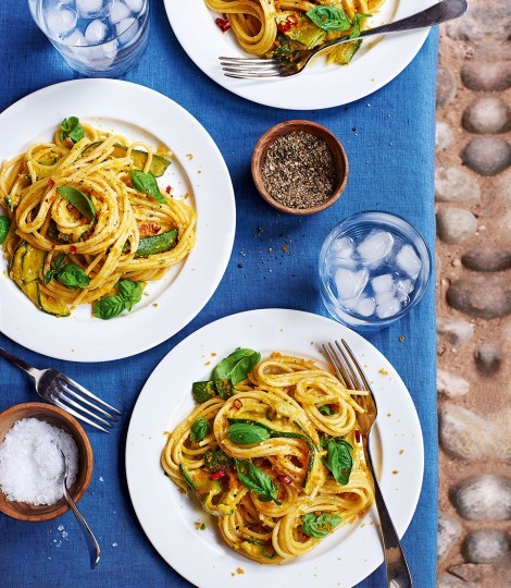 Pasta with courgettes, bottarga and lemon zest