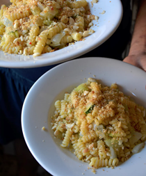 Pasta with courgettes, breadcrumbs and almonds