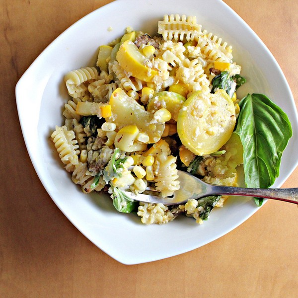 Pasta with fresh corn pesto