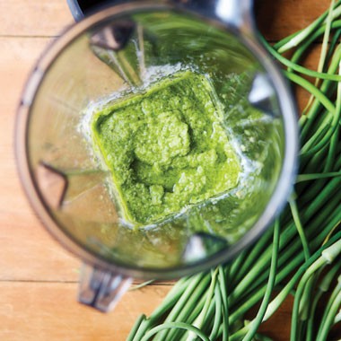 Pasta with garlic-scape pesto