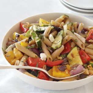 Pasta with grilled vegetables and herbs