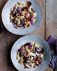 Pasta with guanciale, radicchio and ricotta