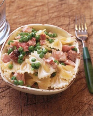 Pasta with ham, peas and cream