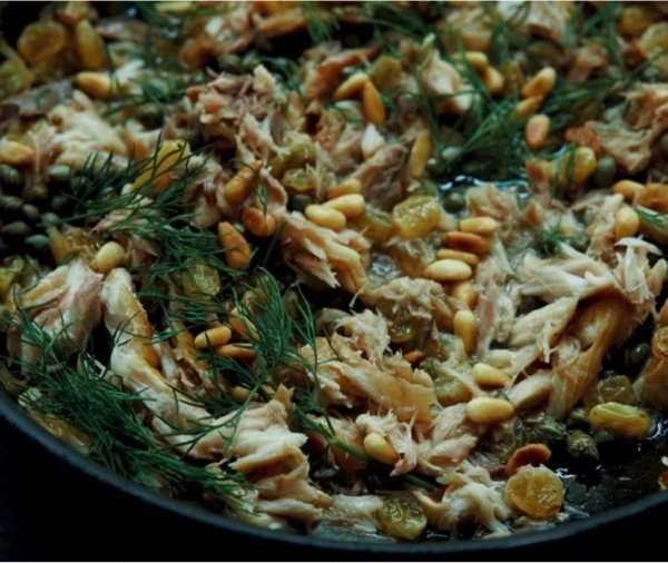 Pasta with mackerel, Marsala & pine nuts