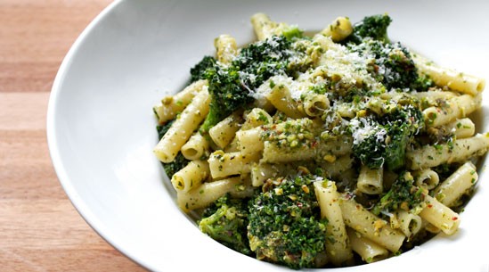 Pasta with pistachios, Meyer lemon and broccoli