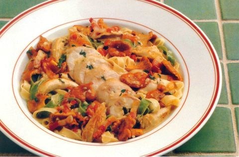 Pasta with rabbit and chanterelles