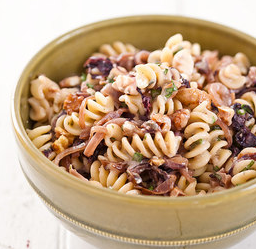 Pasta with roasted onions, radicchio, and blue cheese