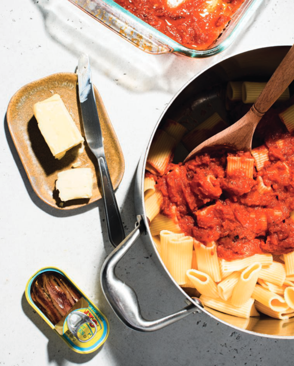 Pasta with roasted tomato and anchovy sauce