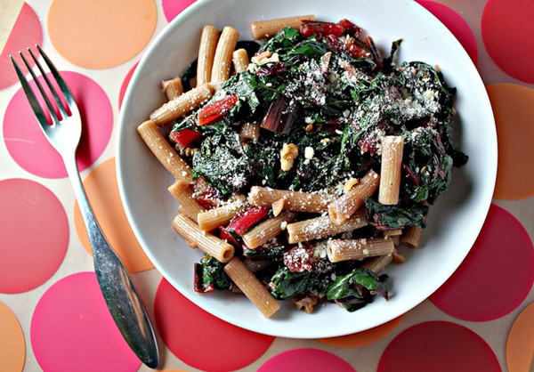 Pasta with ruby chard and cranberries