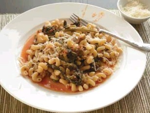 Pasta with sausage and red-sauce-braised broccoli rabe