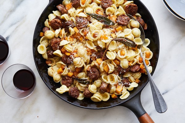 Pasta with sausage, squash and sage brown butter [Ali Slagle]