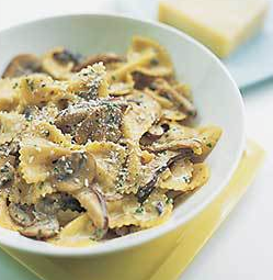 Pasta with sautéed mushrooms, pancetta, and sage