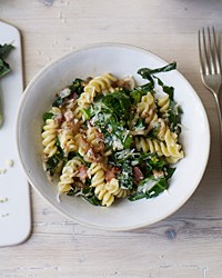 Pasta with sautéed spring greens