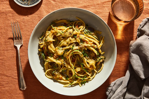 Pasta with silkiest eggplant sauce