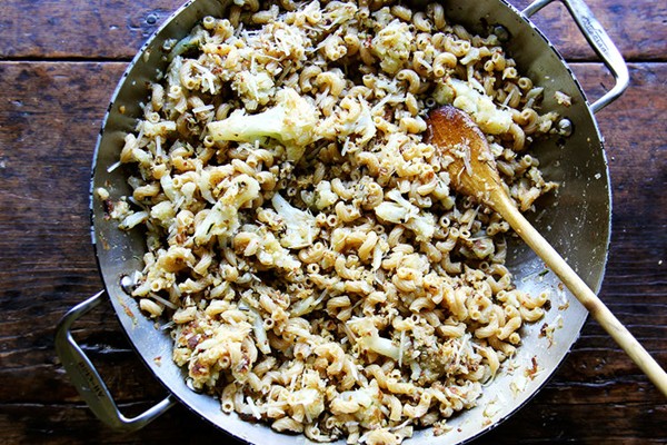 Pasta with slow-cooked cauliflower, anchovies, and garlic