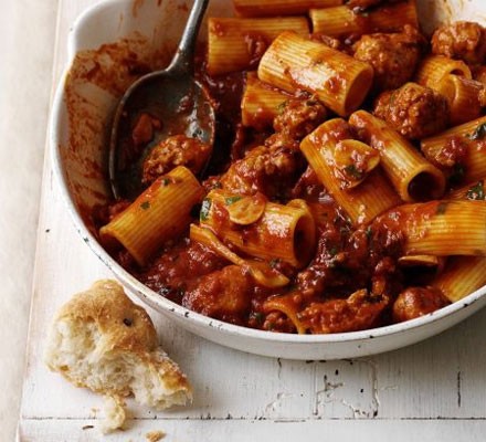 Pasta with smoky sausage ragu