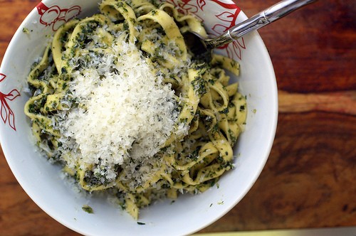 Pasta with stinging nettles and ramps pesto