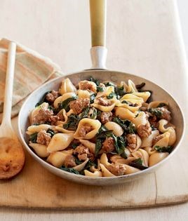 Pasta with turkey sausage and bitter greens