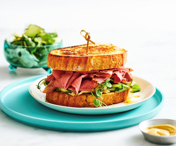 Pastrami and spiced fennel slaw sandwich