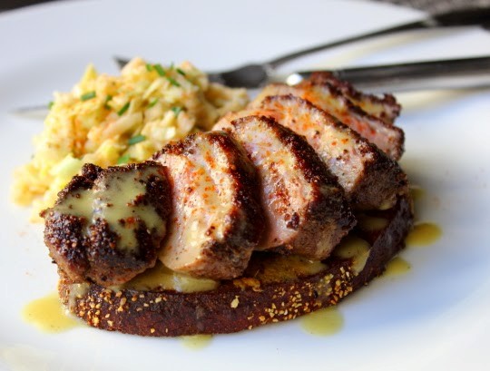 Pastrami-spiced duck breast "Reuben"