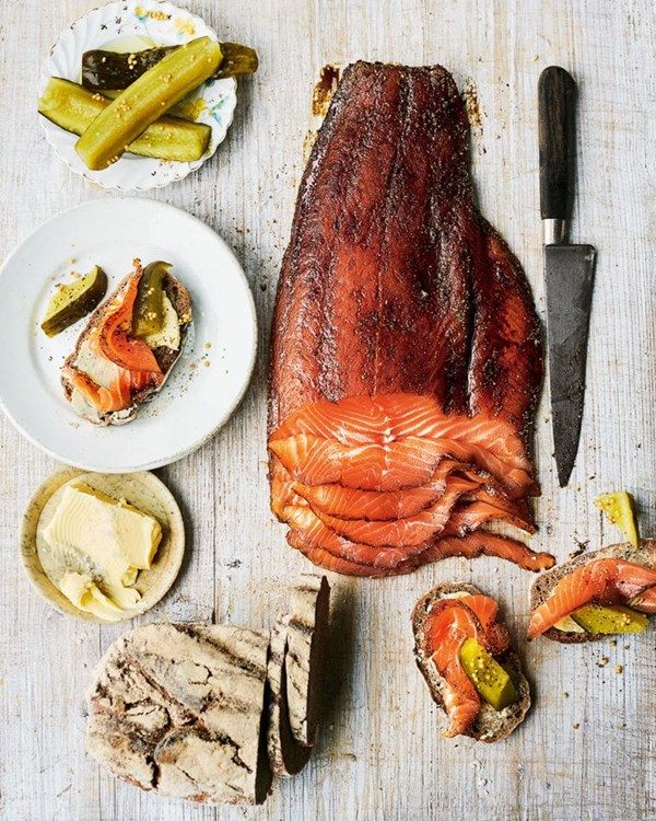 Pastrami-style salmon on rye