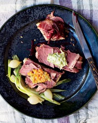 Pastrami toasts with tangy toppings
