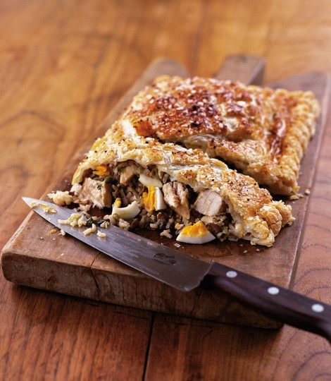 Pastry-wrapped chicken and rice kedgeree