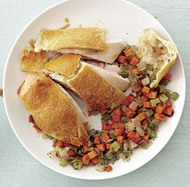 Pastry-wrapped chicken with vegetable stuffing