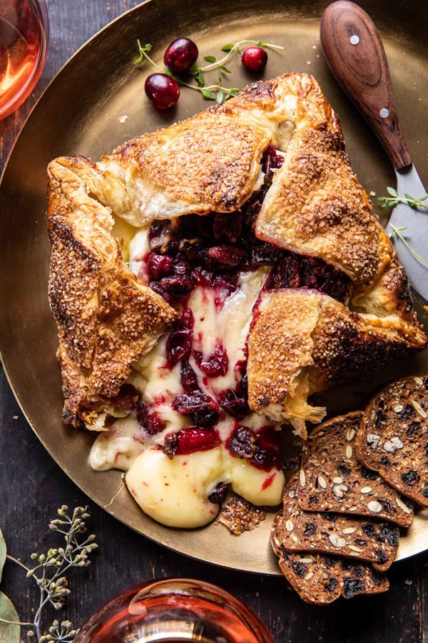 Pastry wrapped cranberry baked Brie