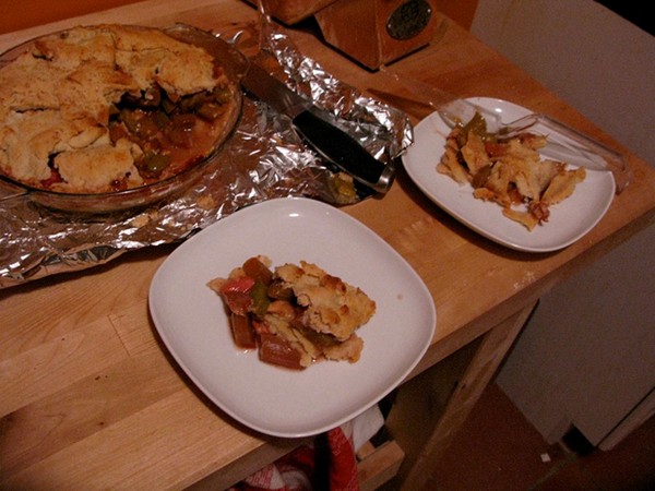 Patched-together rhubarb pie