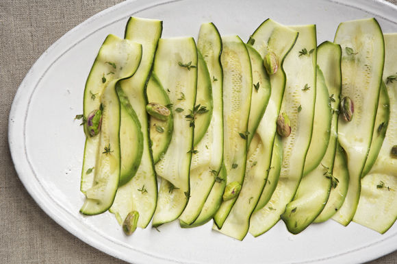 Patricia Wells' zucchini carpaccio with avocado and pistachios
